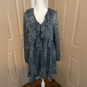 Zara Long Sleeve Animal Print Ruffle Mini Dress